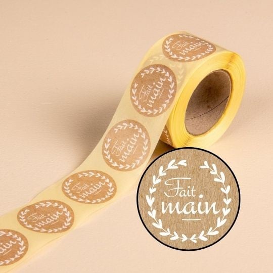 500 étiquettes fait main effet kraft en rouleau