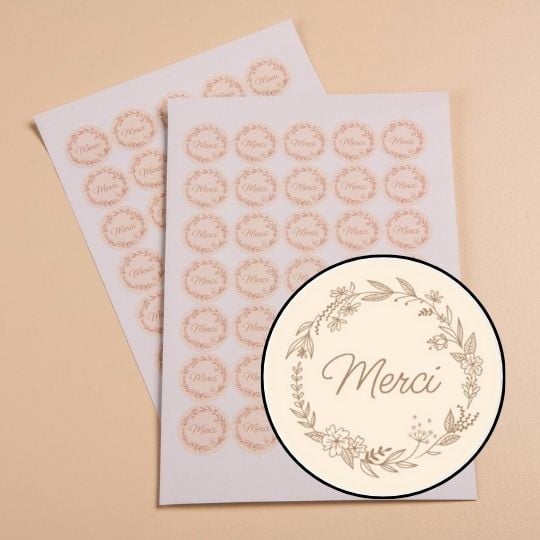 140 étiquettes merci couronne de fleurs en planche