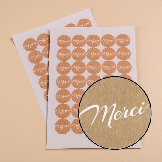 140 étiquettes merci effet kraft en planche