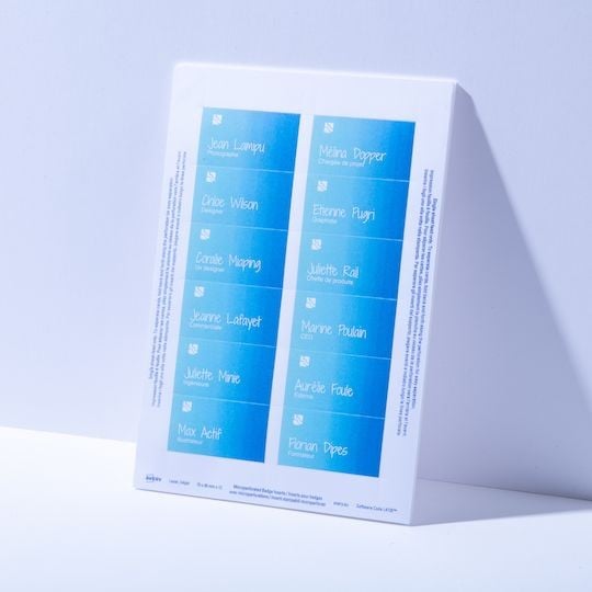 Planche d'inserts pour badges imprimés avec un design bleu foncé