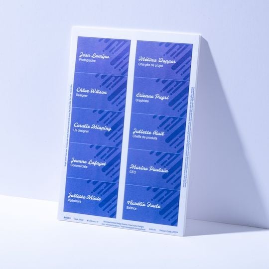 Planche d'inserts pour badges imprimés avec un design bleu