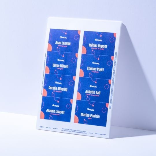 Planches d'inserts pour badges évènementiels imprimés avec un design bleu