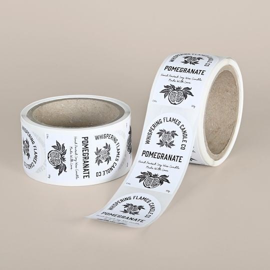 Rouleaux d'étiquettes personnalisées en papier toucher coton avec un design pour des bougies