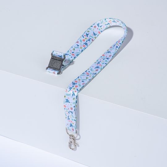Tours de cou recyclés pour badges motifs floraux avec mousqueton et clip de sécurité