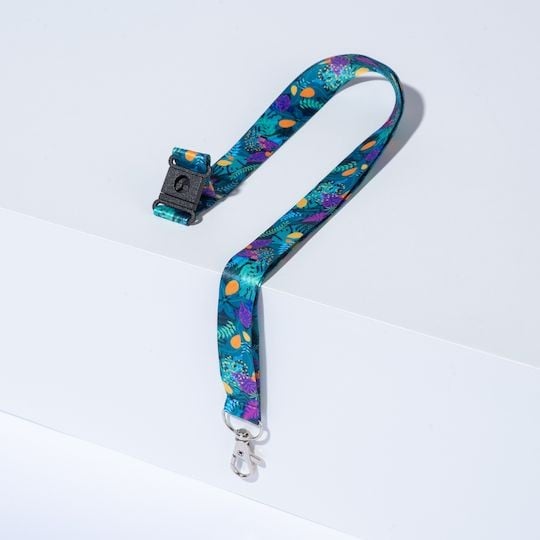 Tour de cou recyclé pour badge motif jungle avec mousqueton et clip de sécurité