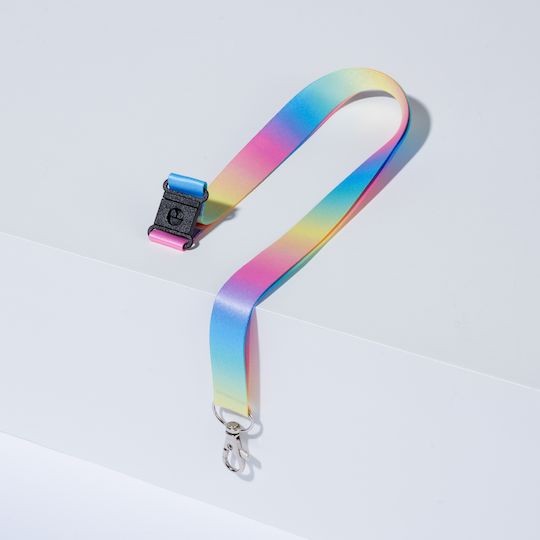 Tour de cou arc-en-ciel recyclé pour badge avec mousqueton et clip de sécurité
