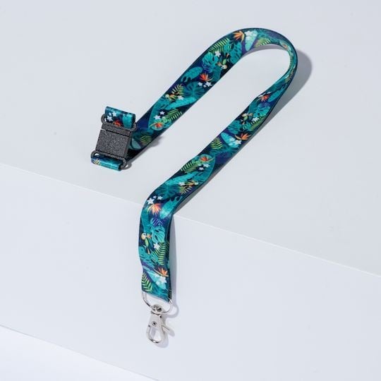 Tour de cou recyclé pour badge motif tropical avec mousqueton et clip de sécurité