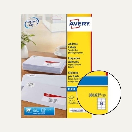 Image illustrant l'emplacement du code logiciel étiquettes avery ?