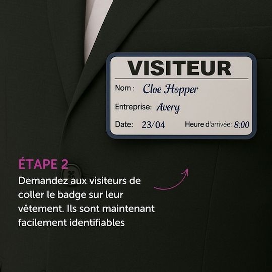 Schéma explicatif montrant qu'il faut coller le badge directement sur le vêtement