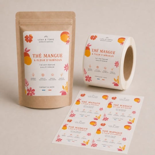étiquette sachet thé planche et rouleaux