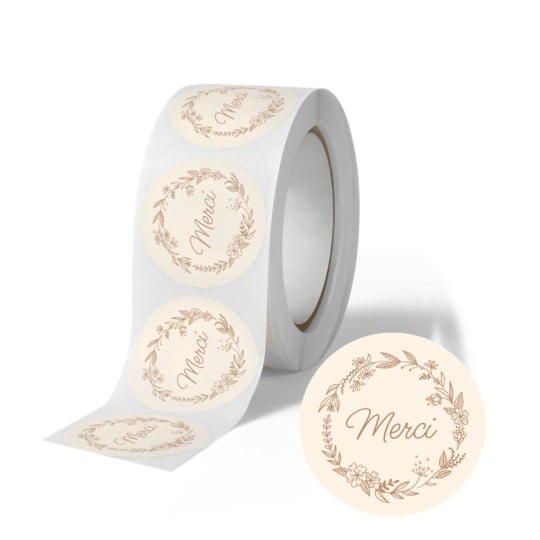 500 étiquettes merci couronne de fleurs en rouleaux