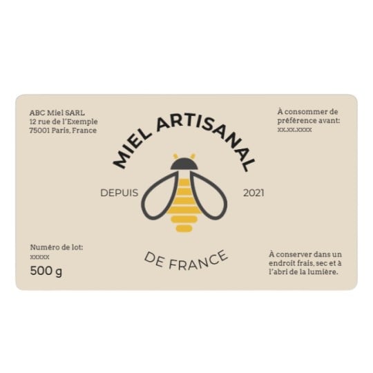 modèle étiquette miel pot 500g