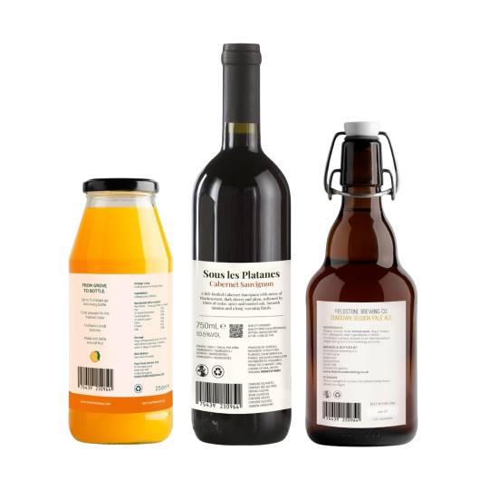 boissons avec étiquette réglementaire