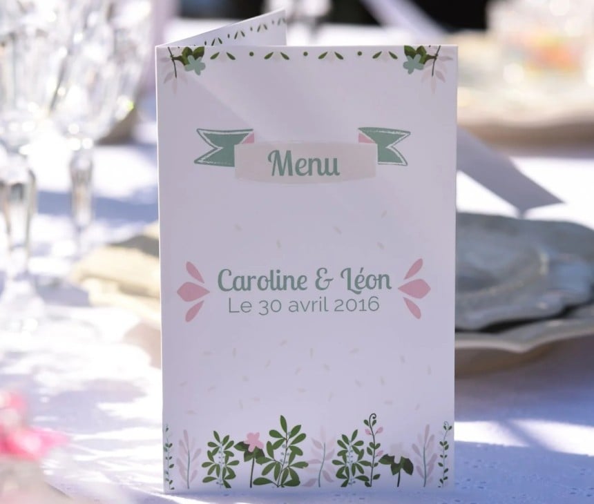 carte menu de mariage personnalisée