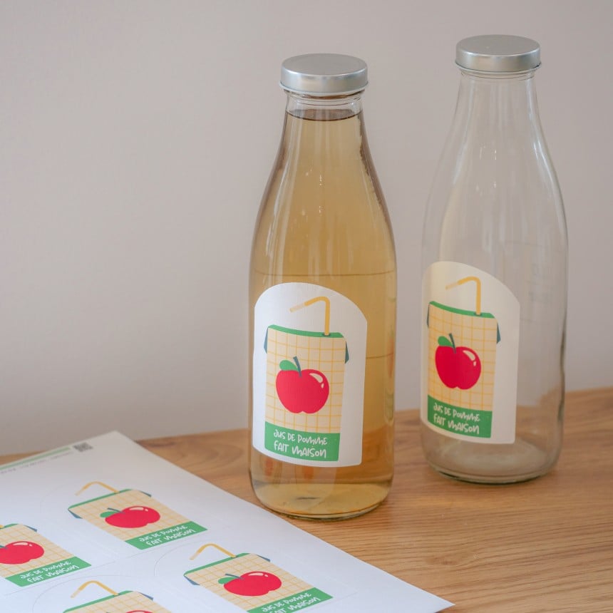 Autocollant de bouteille de jus de pomme 1L à personnaliser en ligne