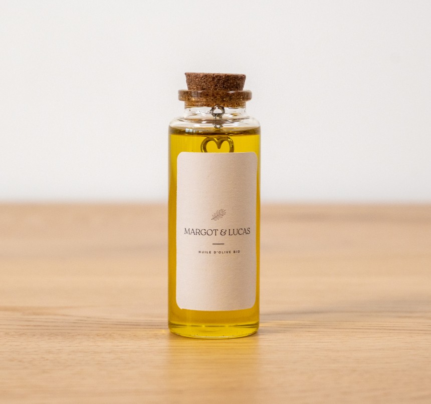 étiquette personnalisée mignonettes d'huile d'olive