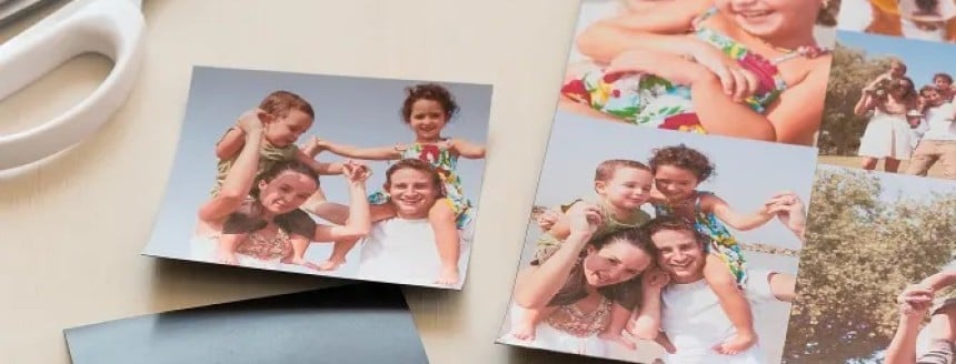 découpe de photos imprimées sur du papier magnétique
