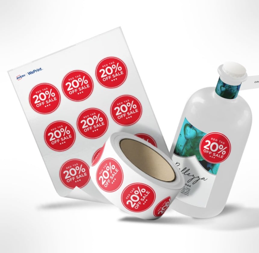 stickers soldes rouge en planches ou en rouleaux