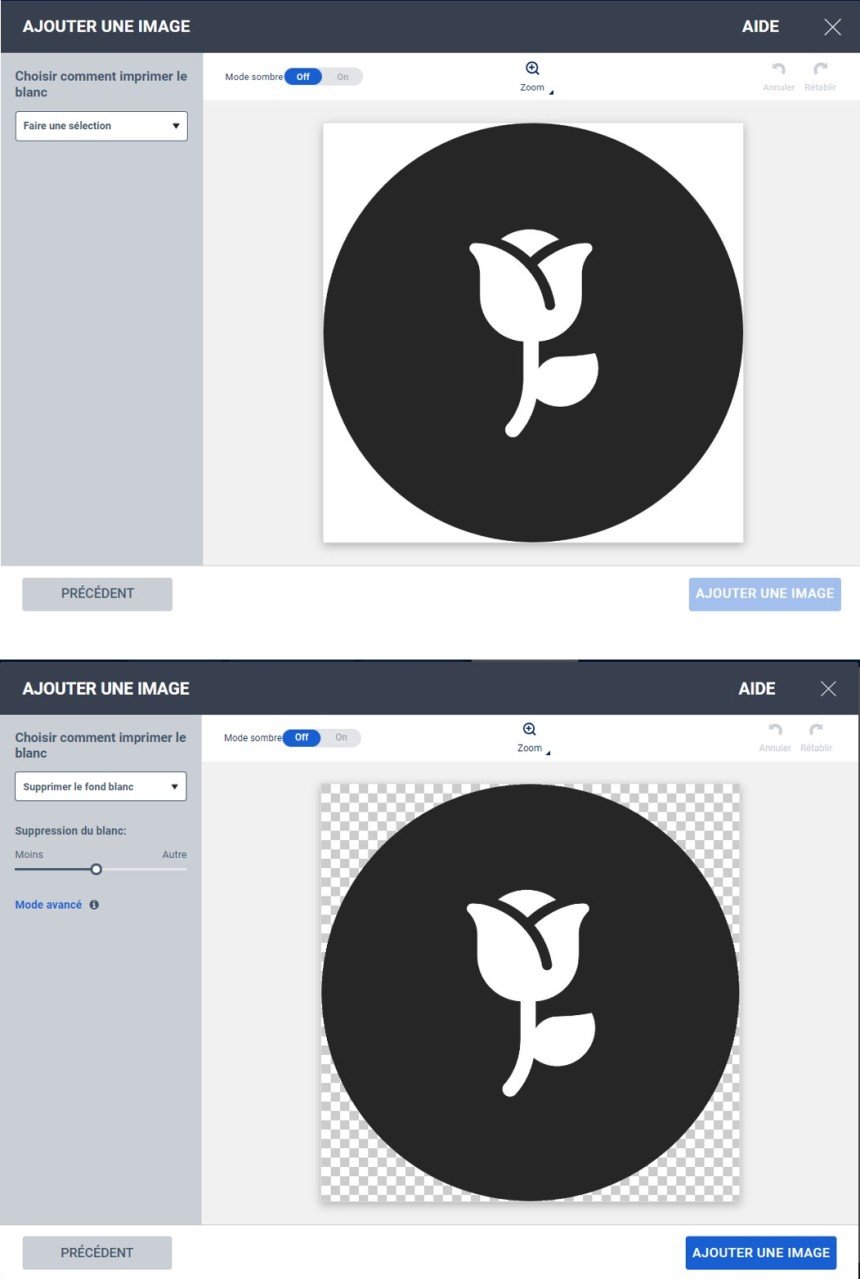 Logiciel Design & Print suppression du fond blanc