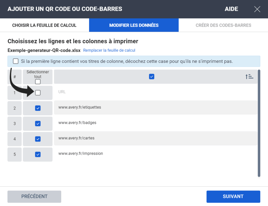 Générateur de QR code de l'outil Avery Design & Print