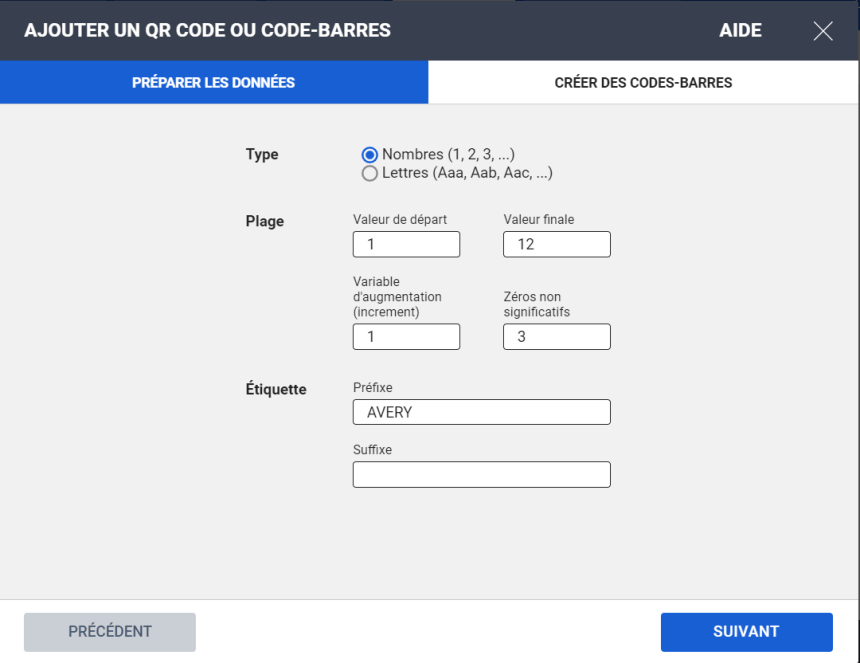 Générateur de QR code du logiciel Avery Design & Print