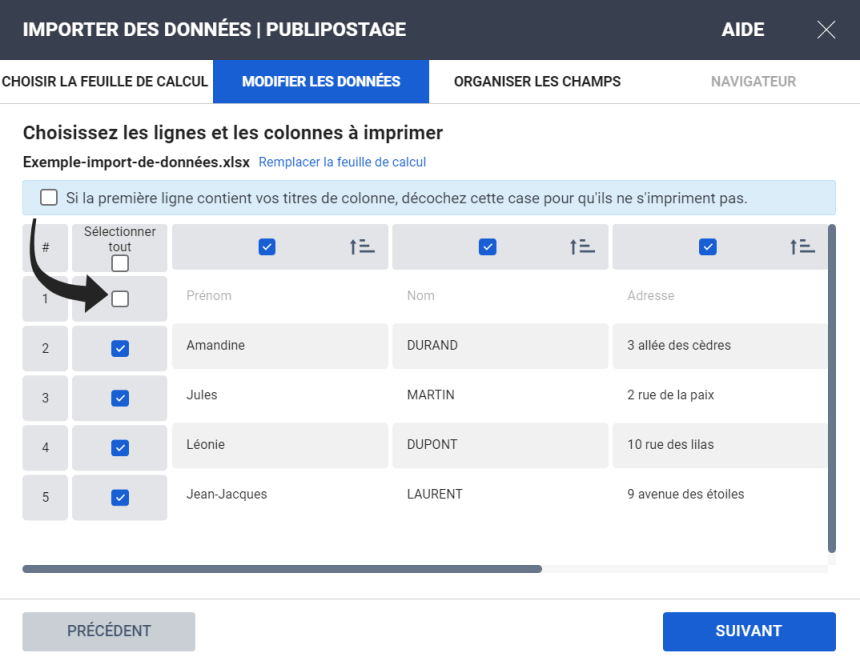 Import de données dans le logiciel Avery Design & Print