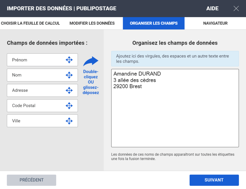 Import de données dans le logiciel Avery Design & Print