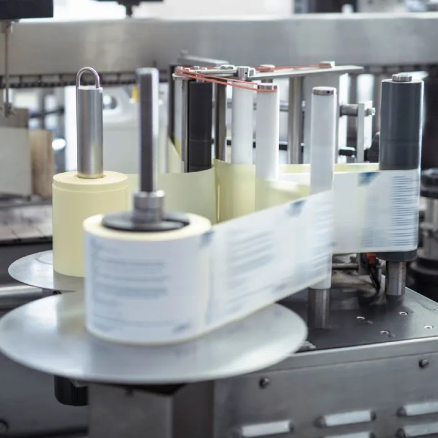 Machine d'étiquetage avec des étiquettes en rouleaux