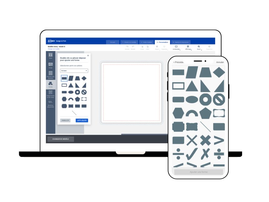 Outil forme du logiciel Avery Design & Print