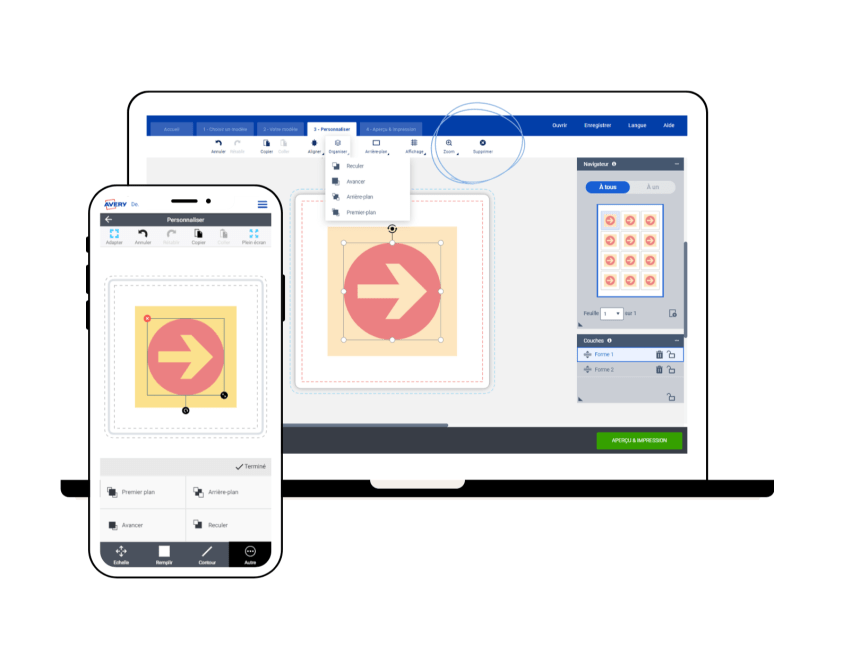 Outil forme du logiciel Avery Design & Print