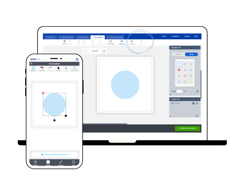 Outil forme du logiciel Avery Design & Print