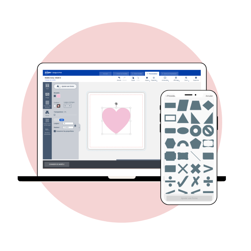 Outil forme du logiciel Avery Design & Print