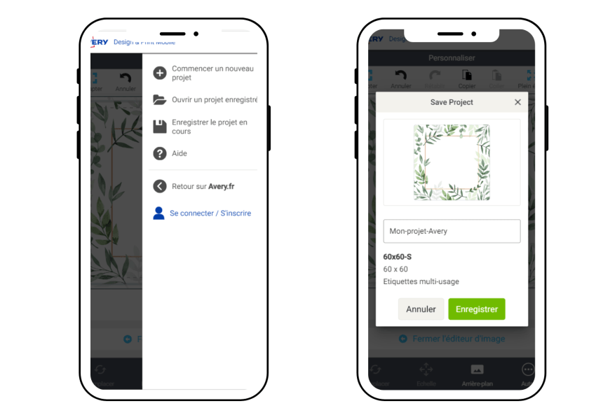 Enregistrer un projet sous Avery Design & Print