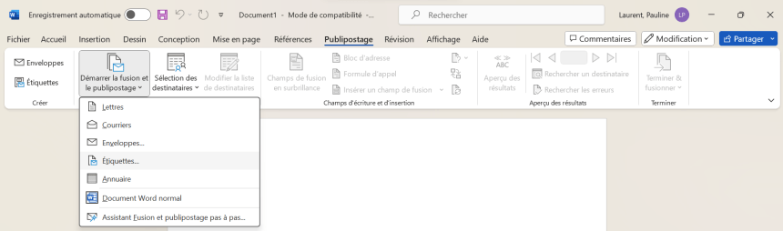 Modèle Avery dans Microsoft Word