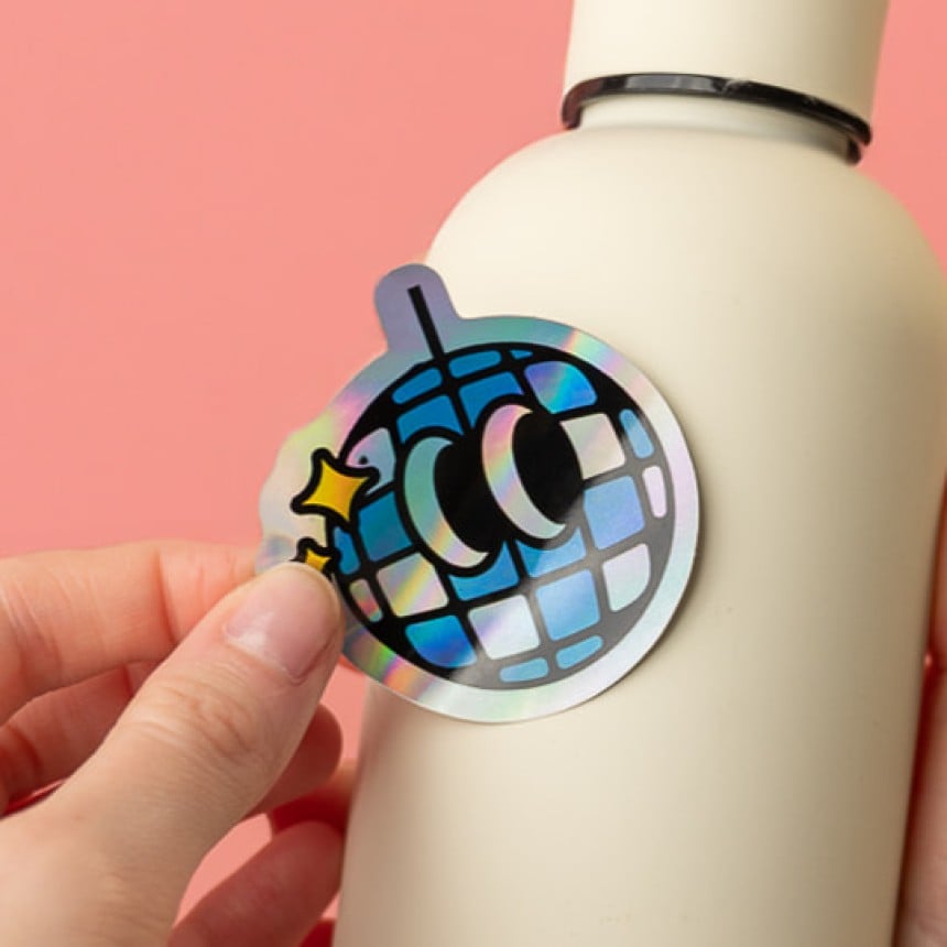Sticker personnalisé holographique en forme de boule à facette