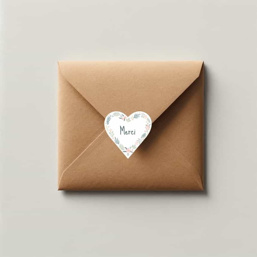 étiquettes merci en forme de coeur pour sceller une enveloppe