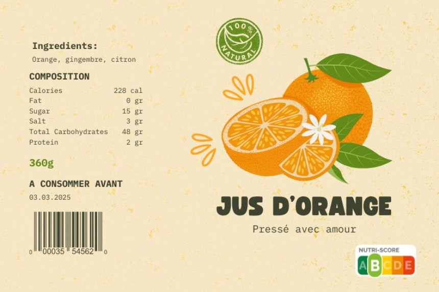 étiquette personnalisée pour jus de fruit avec nutriscore