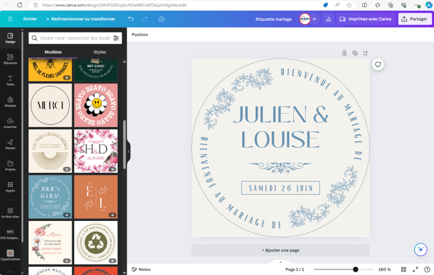 Capture d'écran du logiciel CANVA