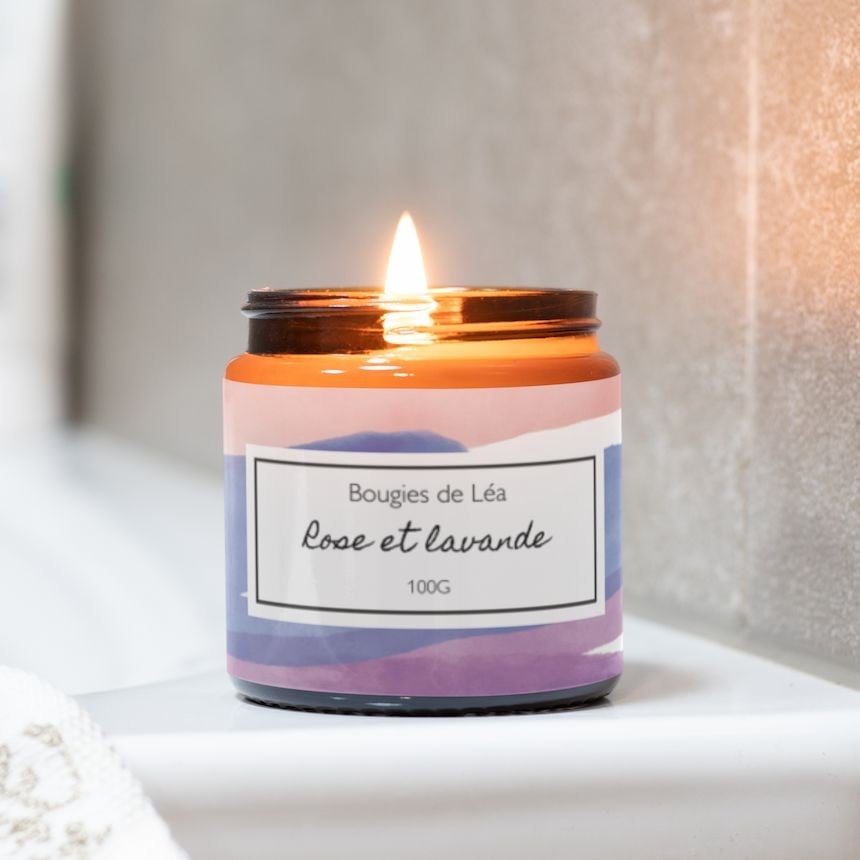 Design aquarelle coucher de soleil pour étiquettes bougies