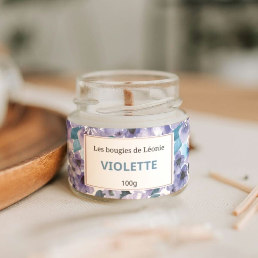 Design bouquet mauve pour étiquettes bougies