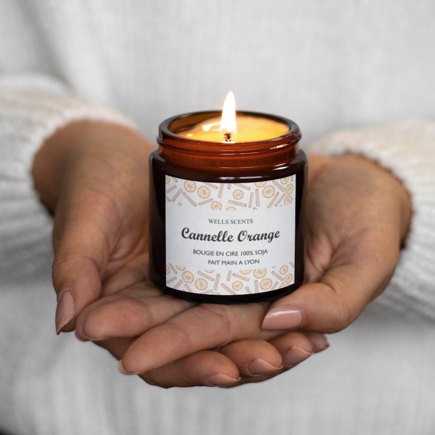 Design cannelle orange pour étiquettes bougies