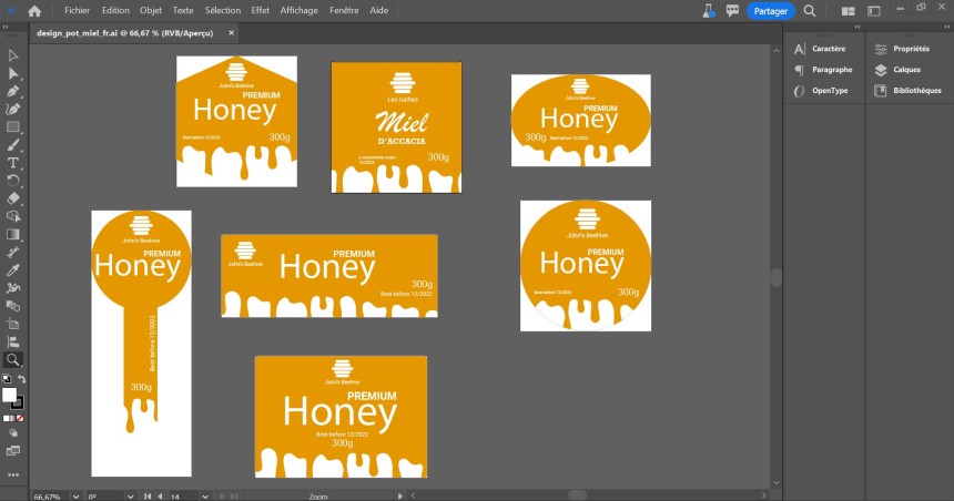 Illustration du logiciel Adobe Illustrator pour créer des étiquettes avec des designs