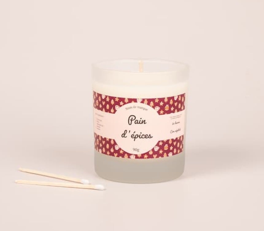 Etiquettes bougie personnalisée design pain d'épices