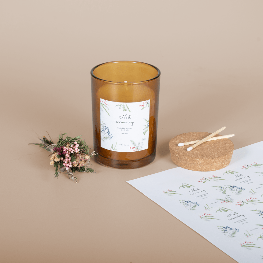 Etiquette bougie personnalisée avec design de Noël