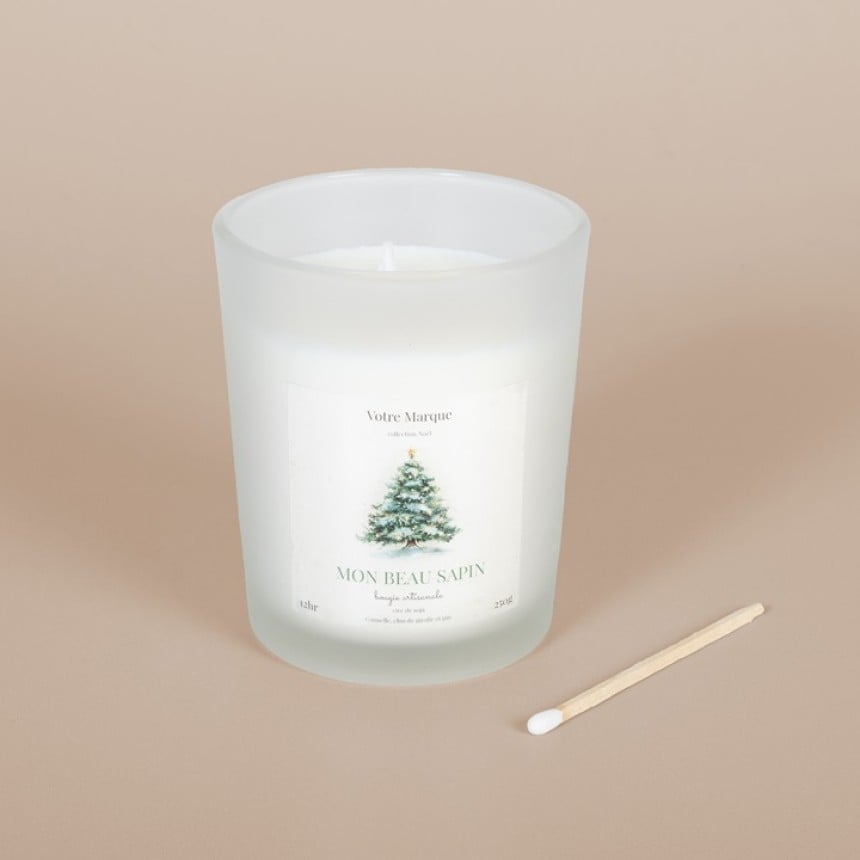 Etiquette bougie personnalisée avec motif sapin