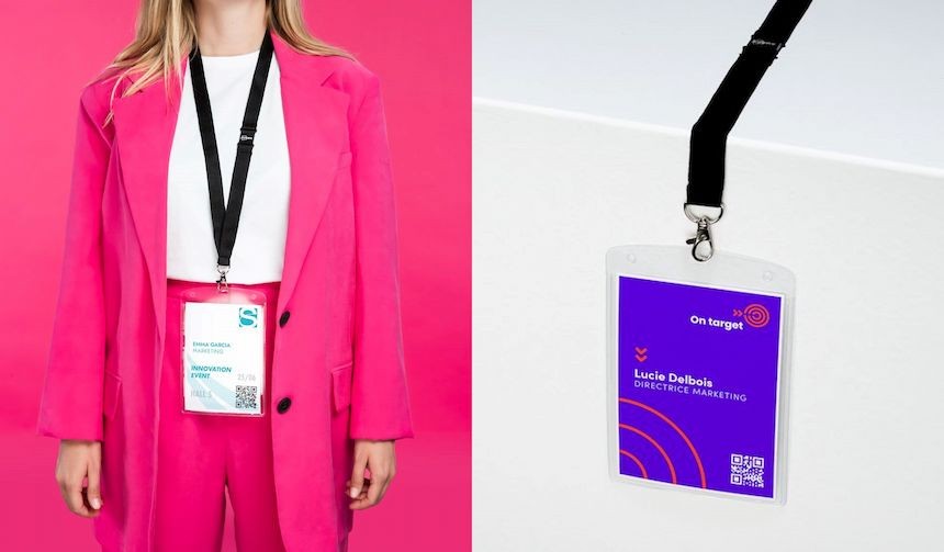 Porte-badge évènementiel avec tour de cou montré seul et porté