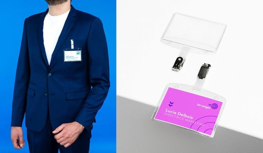 Porte badge avec clip montré seul et porté
