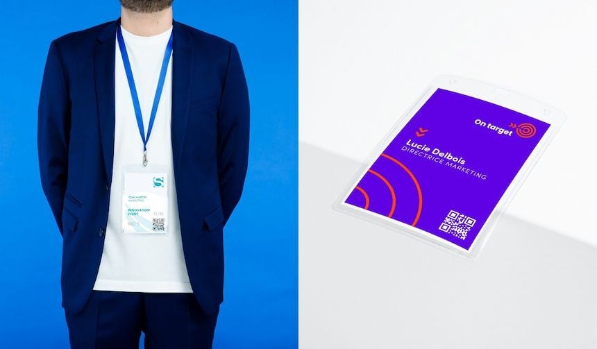Porte-badge évènementiel A6 montré seul et porté