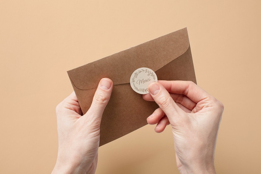 étiquettes merci couronne de fleurs pour sceller une enveloppe