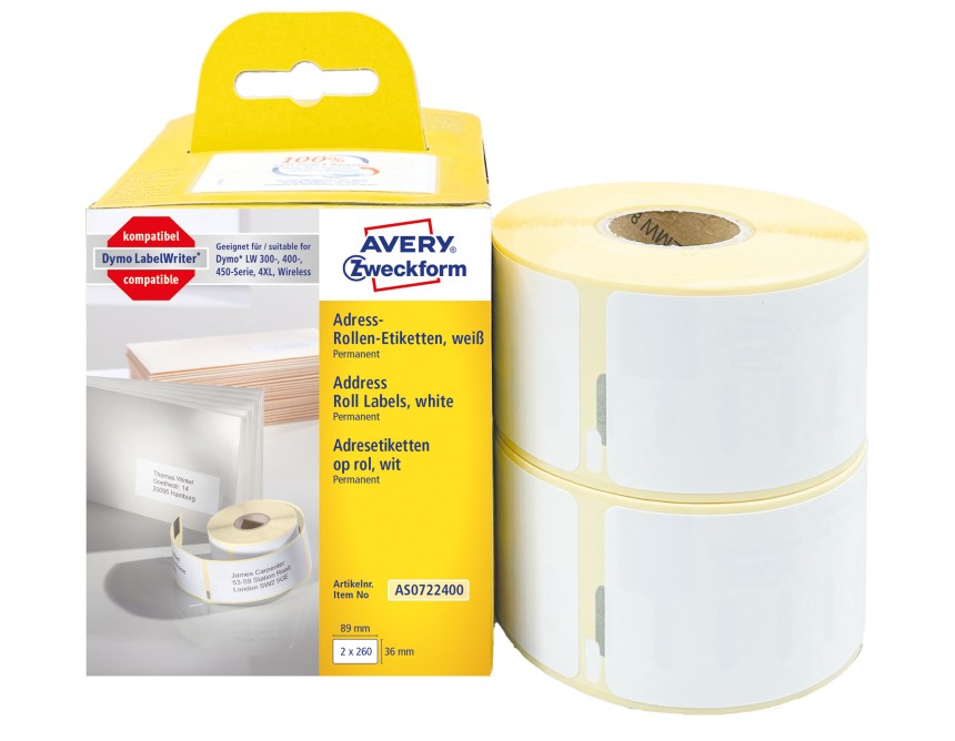 étiquettes thermiques en rouleaux Avery compatbiles DYMO